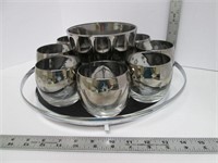 Silvered Glass Serving Set: Ice Bucket & 8 Glasses