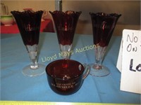 4pc Antique "Ruby" glass Souvenir Vases / Cup