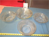 4pc Set of Mid-Century Ribbed Glass Serving Bowls