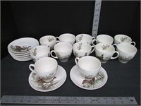 Set of 12 "Pheasant" Tea Cups & Saucers