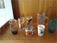 Vintage glasses, mug and cup, glass pitcher