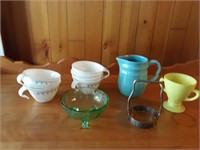 Everything pictured. Corelle,green glass, chopper