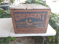 Vintage Crescent wooden match crate, advertising
