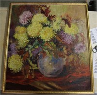 Framed Oil on Canvas Floral Bouquet