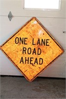 One Lane Road Ahead Sign