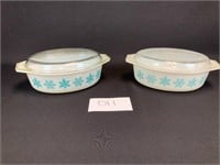 2- Pyrex Snowflakes Casserole Dishes with lids