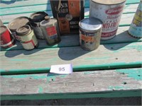 Antique advertisement oil cans & tote