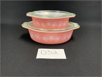 Pyrex Pink Daisy Oval Casserole Dishes with Lids