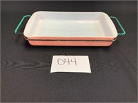 Pyrex Pink Speckled Casserole Dish with cradle