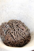 BUCKET OF ASSORTED LOG CHAINS