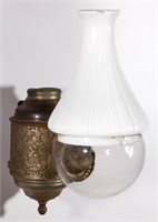 ANGLE LAMP CO. EXTENDED GRAPE KEROSENE WALL LAMP,