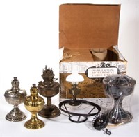 ASSORTED METAL KEROSENE AND ELECTRIC STAND LAMPS,