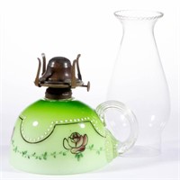VICTORIAN CASED GLASS FINGER LAMP, shaded green