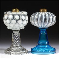 ASSORTED OPALESCENT GLASS KEROSENE STAND LAMPS,
