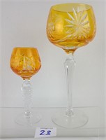 2 Antique Tangerine Cased Cut Glass Crystal Goblet