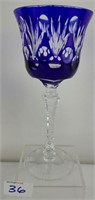 Antique Blue Cased Crystal Wine Goblet
