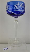 Antique Czech Blue Crystal Cased Wine Goblet