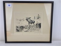 Antique Signed Artist Proof Etching Moose
