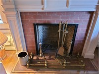 Antique Brass Fireplace Fender & Tools