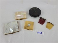 Lady's Compacts & Antique Sterling Hair Clips