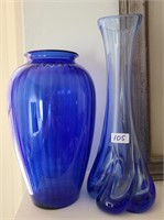 Antique Blown Glass Blue Vase & Vintage Vase