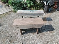 Handpainted Bench & Plain Wood Bench-C