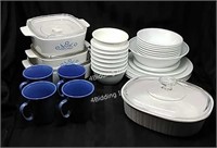 Vintage Corning Ware, White & Blue Dining Dishes-F