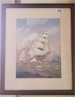 W K Scott Gouache Watercolor Painting Ships