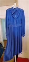 Vintage Women's Blue Dress Suede Trim