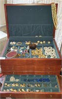 Wood Jewelry Box & Costume Jewelry Contents