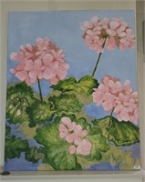 Large Vintage Floral Geranium Acrylic Painting