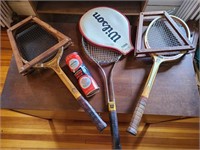3 Vintage Tennis Rackets Can Wilson Balls