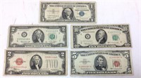 $2 & $5 RED SEAL, $1 BLUE SEAL, 1950 $10