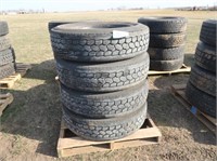 (4) Bridgestone 295/75R22.5 Tires #