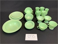 24 Unmarked Green Glass Dishware