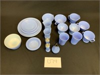 23 Unmarked Blue Glass Dish set
