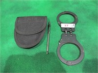 PEERLESS HANDCUFFS, W/ KEY & BELT HOLDER.