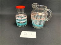 Pitcher and Glass Jar with Pink and Blue Design