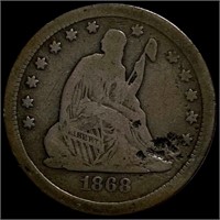 1868-S Seated Liberty Quarter NICELY CIRCULATED