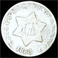 1853 Three Cent Silver LIGHTLY CIRCULATED