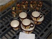 Vintage Owl Set of Glasses, Coffee Cups and Bowls