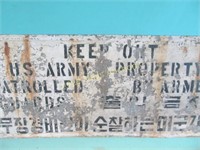 US Army Vintage Metal Warning Sign - Korea