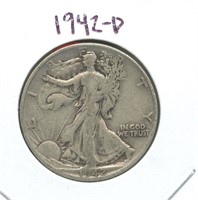 1942-D Walking Liberty Silver Half Dollar