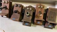 5 Antique Oak Wall Phones