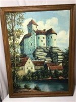 Castle Scene Painting on Board - signed Hans Frank