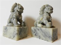 Lot #1304 - Pair of figural foo dog carved