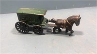 Cast iron Horse and u.s mail trailer