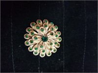 Flower Brooch w/green gems