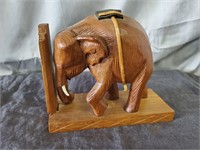 Hand Carved Elephant Book End