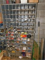 6' metal parts bin with hydraulic fittings, etc.